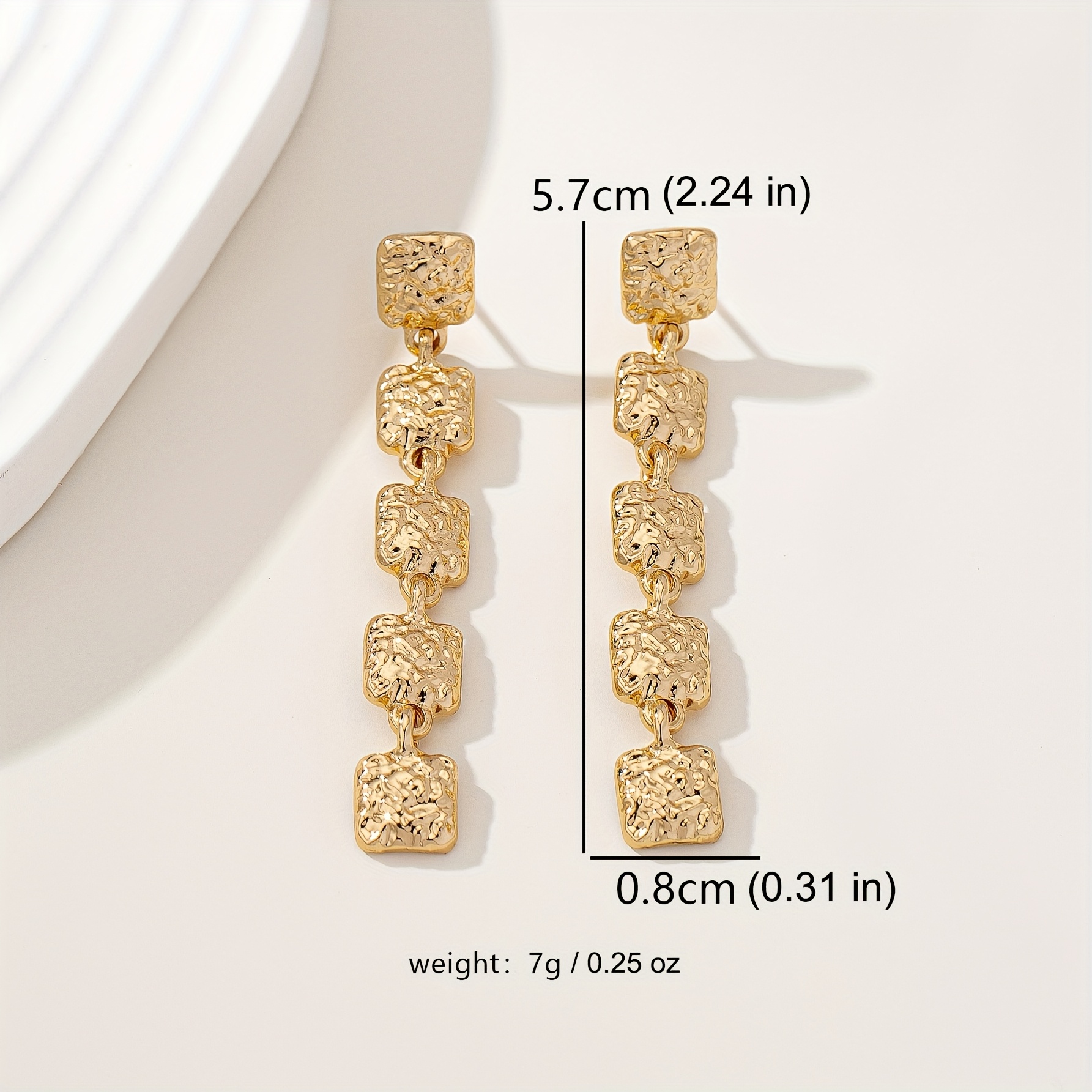 French Inspired Square Textured Dangle Earrings